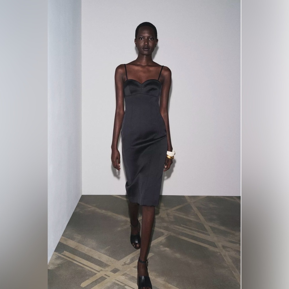 ZARA NWT ZW Collection Multi-Position Satin MIDI Dress Medium 🖤
